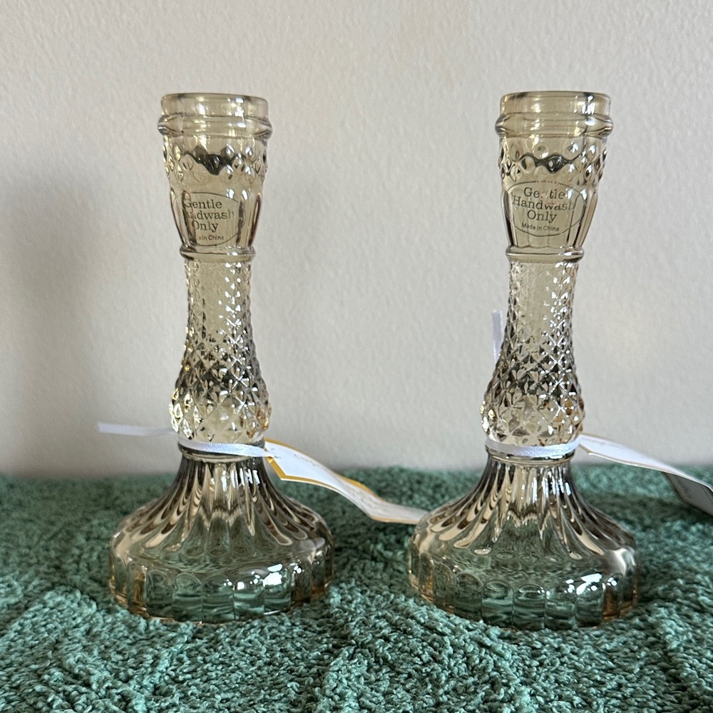 Cupcakes & Cashmere Candle Stick Holders Glass Set of 2 NEW!